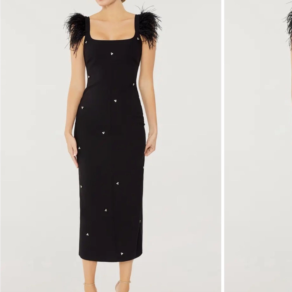 Likely Cameron Feather Cap Sleeve Gown - Black